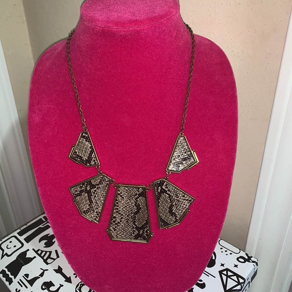 Snakeskin print brown copper necklace new